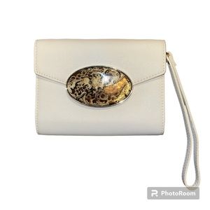 Debbie Brooks Cream with brown & gold embellished clasp Wristlet Wallet/clutch